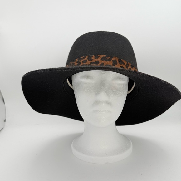 Rag & Bone - women’s fedora black 100% wool & 100% haircalf tiger print trim M - Picture 6 of 9